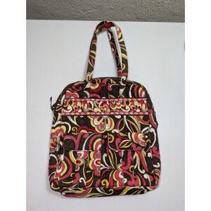 Vera Bradley Puccini Double Handle Purse Bag Brown Red Yellow White Zipper Tote